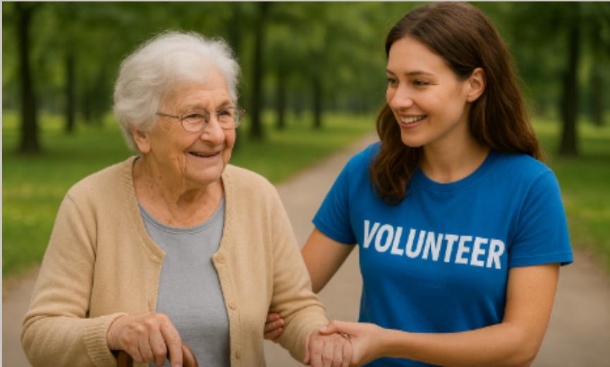 Senior and young person working together with technology